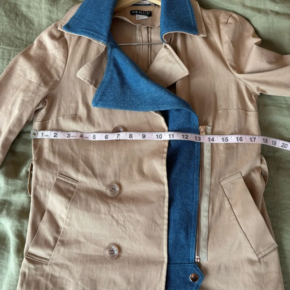 Venus Trench Coat Denim Trim Cotton Sz 4 - Picture 13 of 15